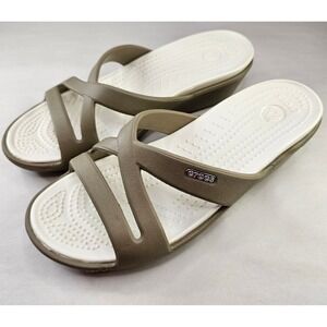 Crocs Women's Sandal Slides‎ Size 7W Olive Green Neutral Comfy Casual Shoes